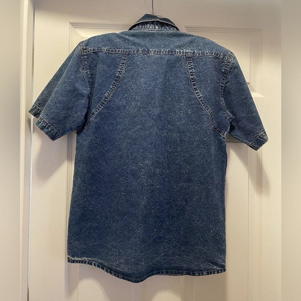 Vintage Denim Western Shirt Floral Embroidered Button Up Small Y2K - Picture 7 of 8